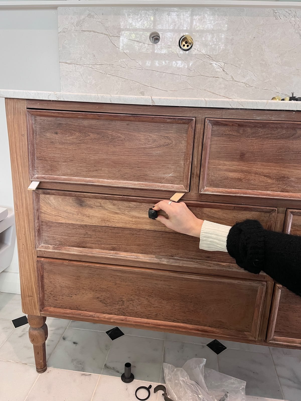 Restored vanity detail at Roseberry Avenue